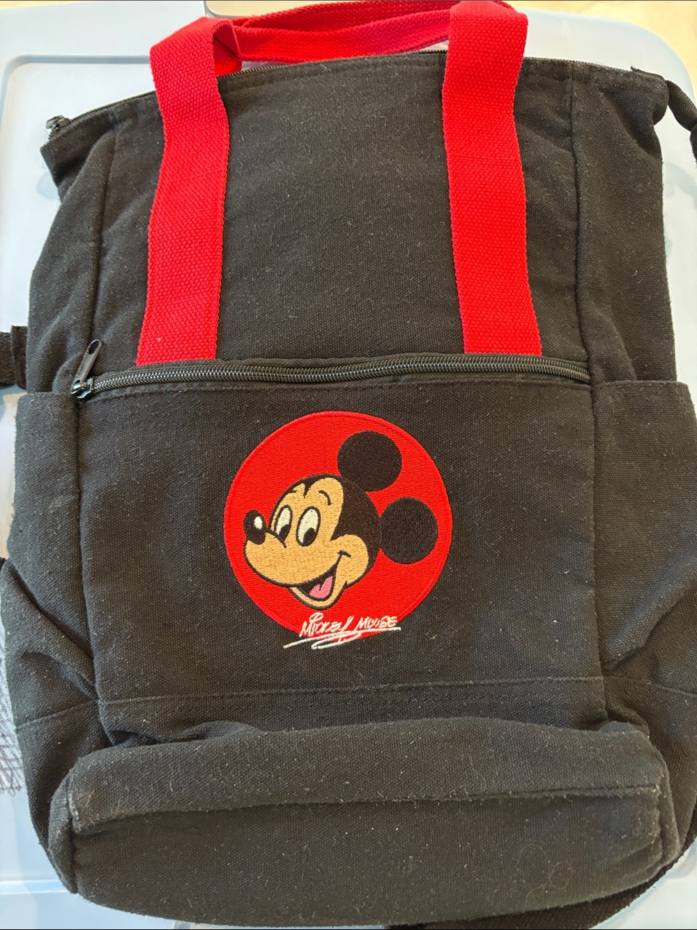 Disney Black Backpack with Red Handles and Mickey Patch